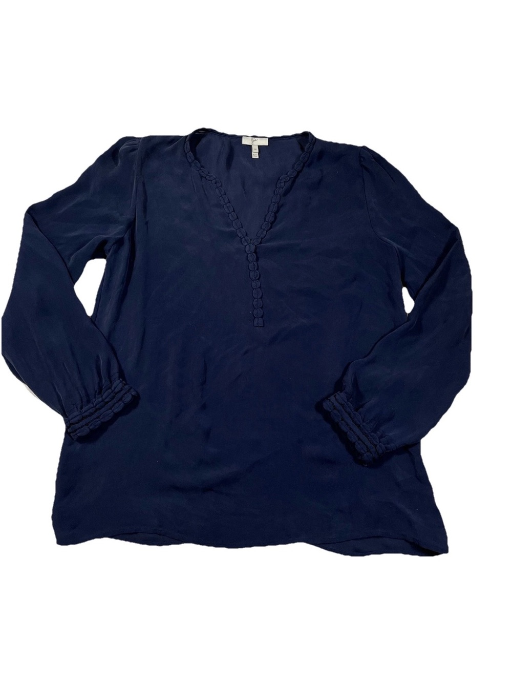 Joie Womens Silk Navy Blue Blouse Long Sleeve Size M
